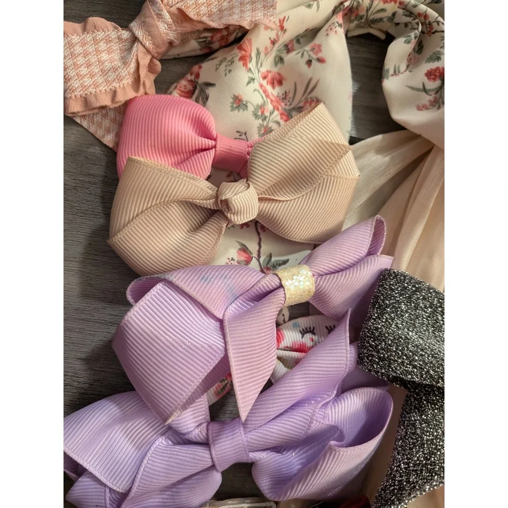 Girls Hair Bows and Accessories Lot Floral Lace Glitter Satin Grosgrain 15pc